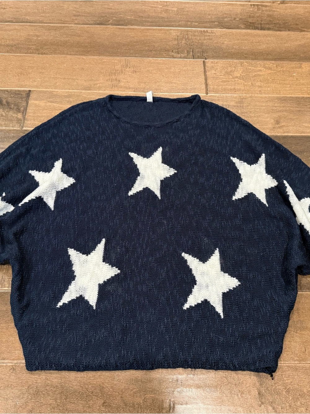 Wishlist Knit Loose Fit Slouchy Navy Sweater with White Star